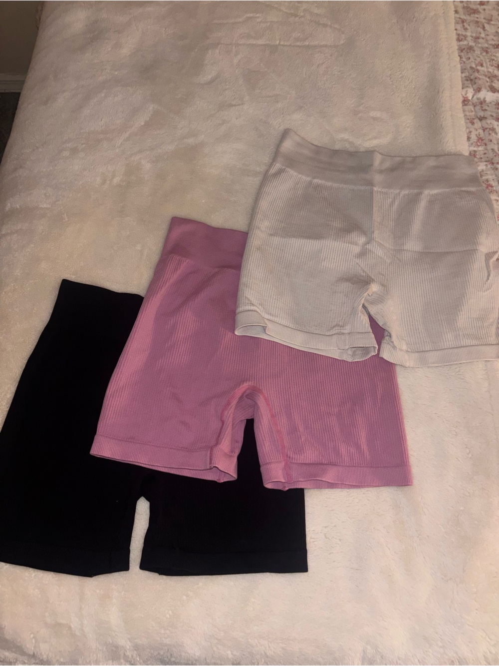 Women’s Ribbed High-Waist Shorts - Pink, Black, White